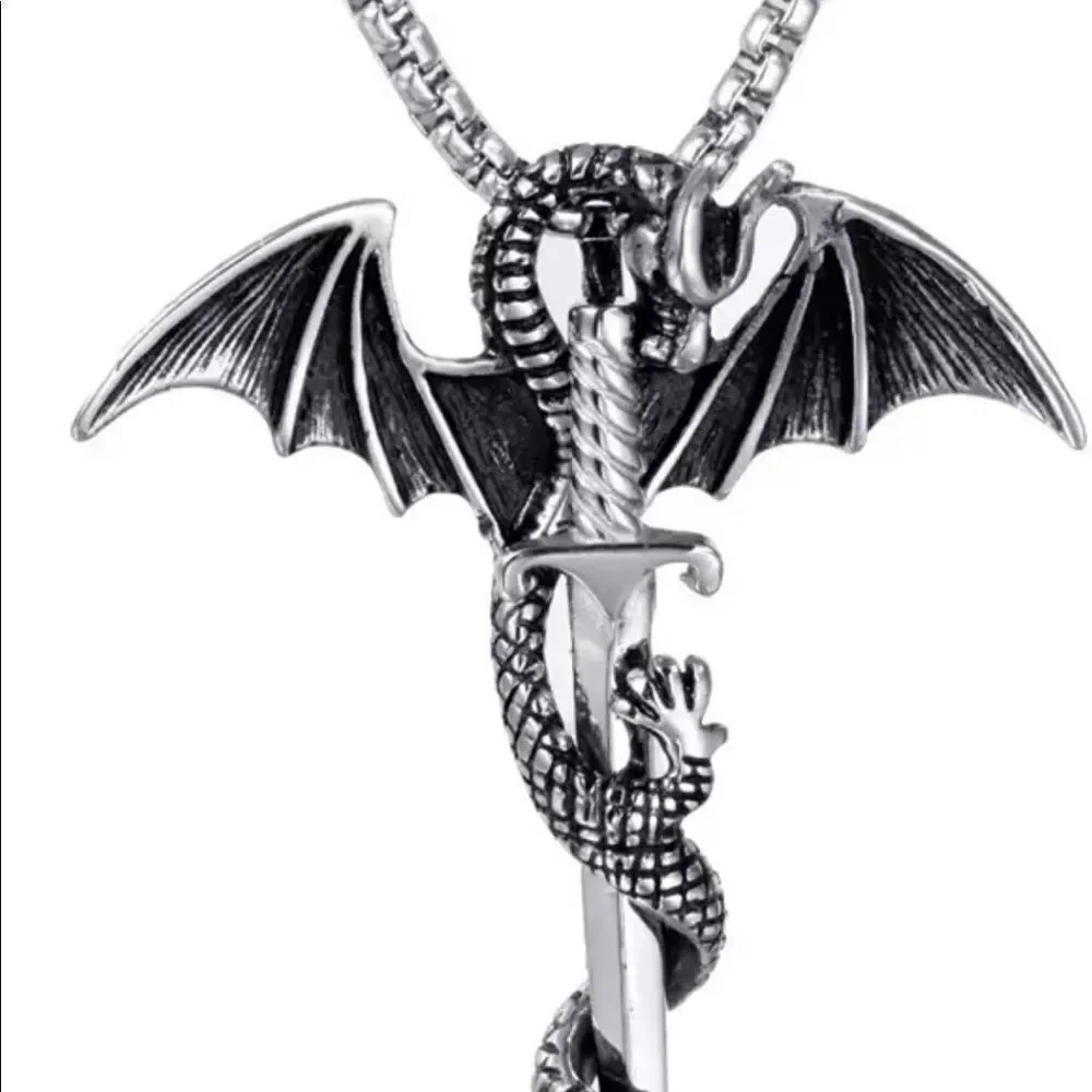 COILED PTERODACTYL PENDANT WITH SLIDING SWORD‎